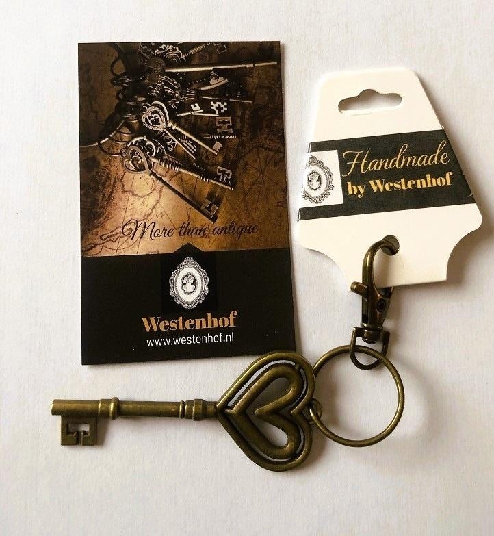 Antiek Sleutelhanger metaal brons met hart, Verzenden, Nieuw, Overige typen