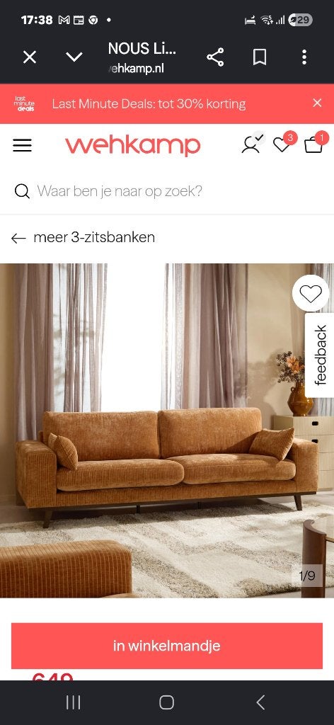 Mooi,netjes bankstel, Ophalen, Driepersoons, 75 tot 100 cm, Zo goed als nieuw