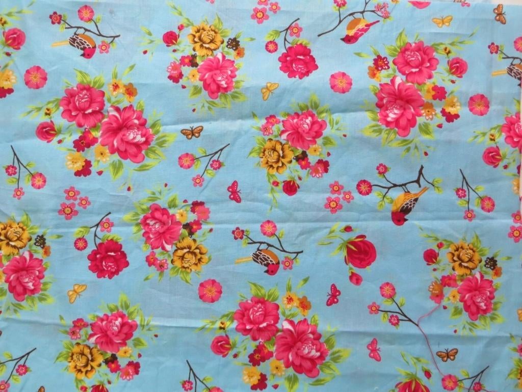 Vintage Quilt Patchwork, Naai, knutselstof nr 3130 bloemen, Blauw, Ophalen of Verzenden, Zo goed als nieuw, 30 tot 120 cm