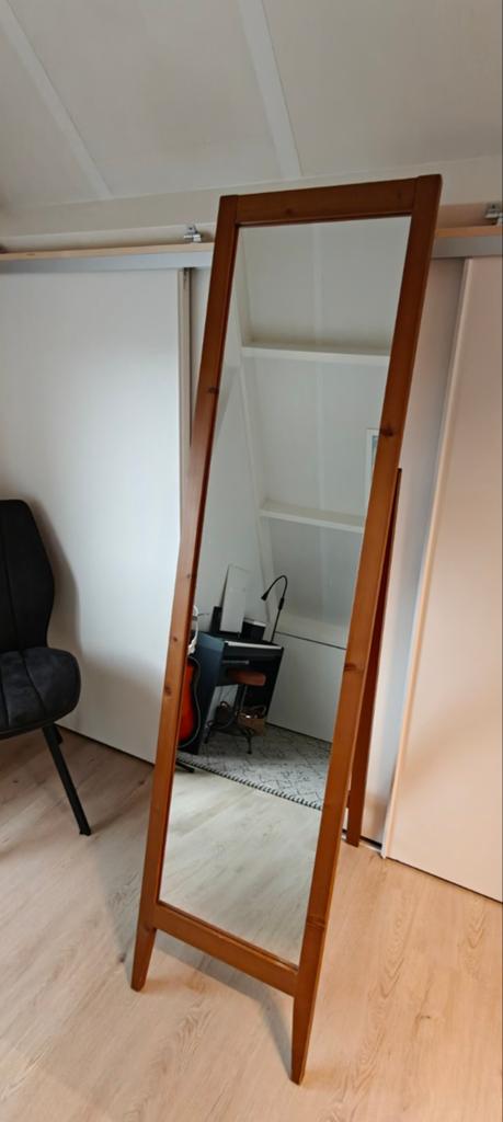 Pas spiegel met houten frame - 180x44 cm, Huis en Inrichting, Woonaccessoires | Spiegels, Ophalen, Minder dan 50 cm, Gebruikt