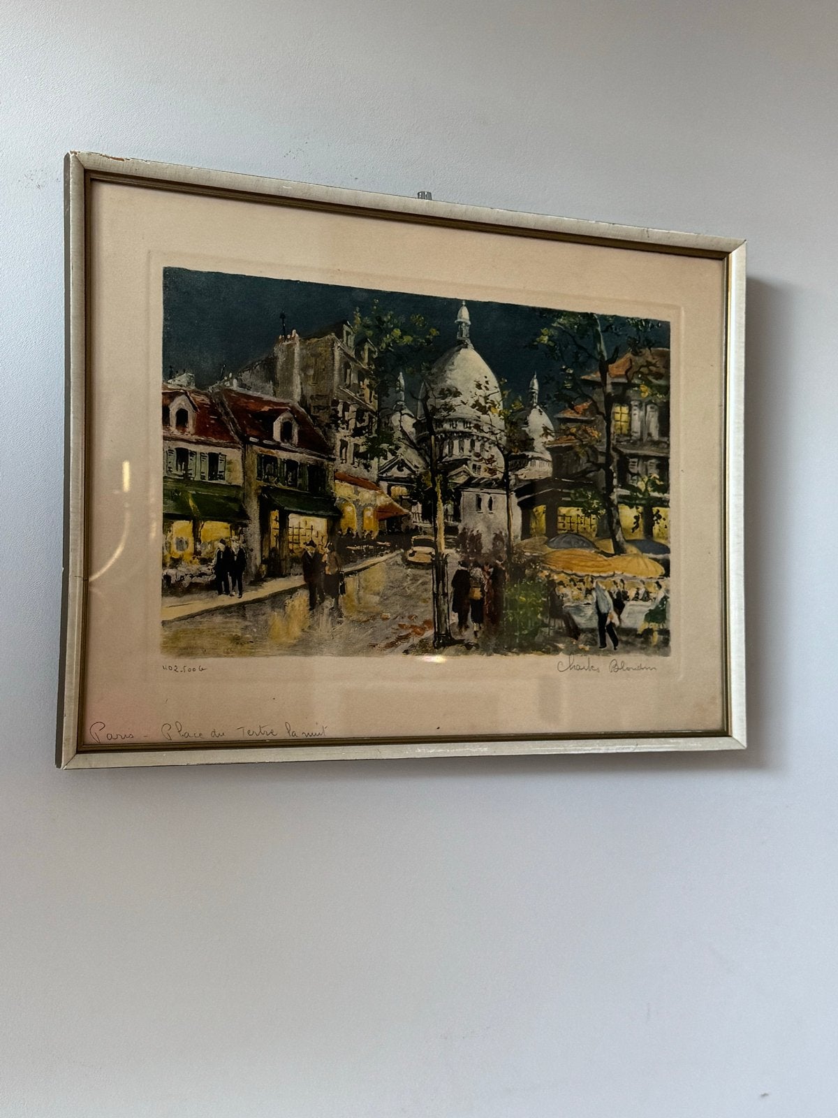 Charles Blondin - Paris - Place du Tertre la nuit kleur ets, Antiek en Kunst, Kunst | Schilderijen | Klassiek, Achter glas, Ophalen of Verzenden