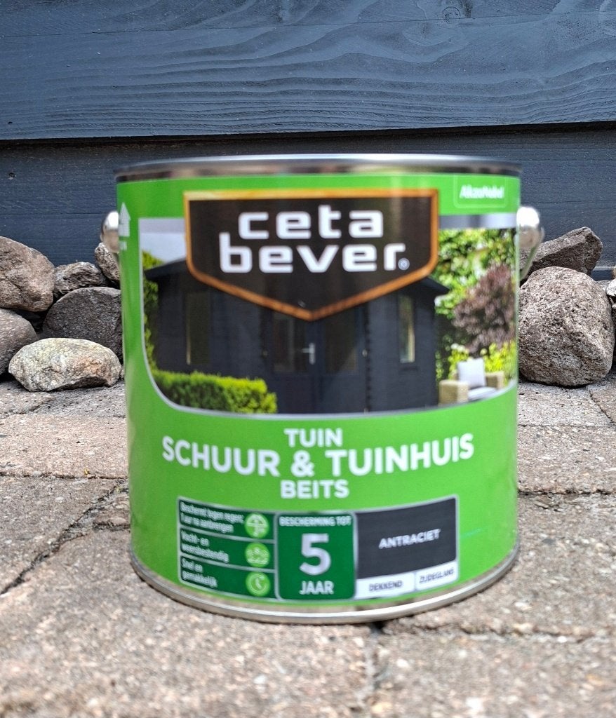 CetaBever 5 jaar Antraciet Tuin Schuur & Tuinhuis Beits 2,5l, Ophalen, Nieuw, Grijs, Beits