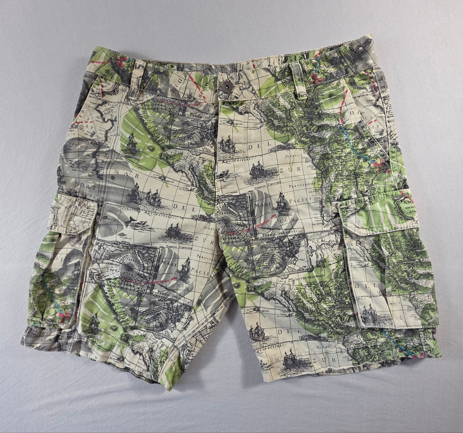 Vintage kaartprint cargo shorts/korte broek  Maat 48/50 (M), Kleding | Heren, Broeken en Pantalons, Onbekend@voorbeeld.com, Overige kleuren
