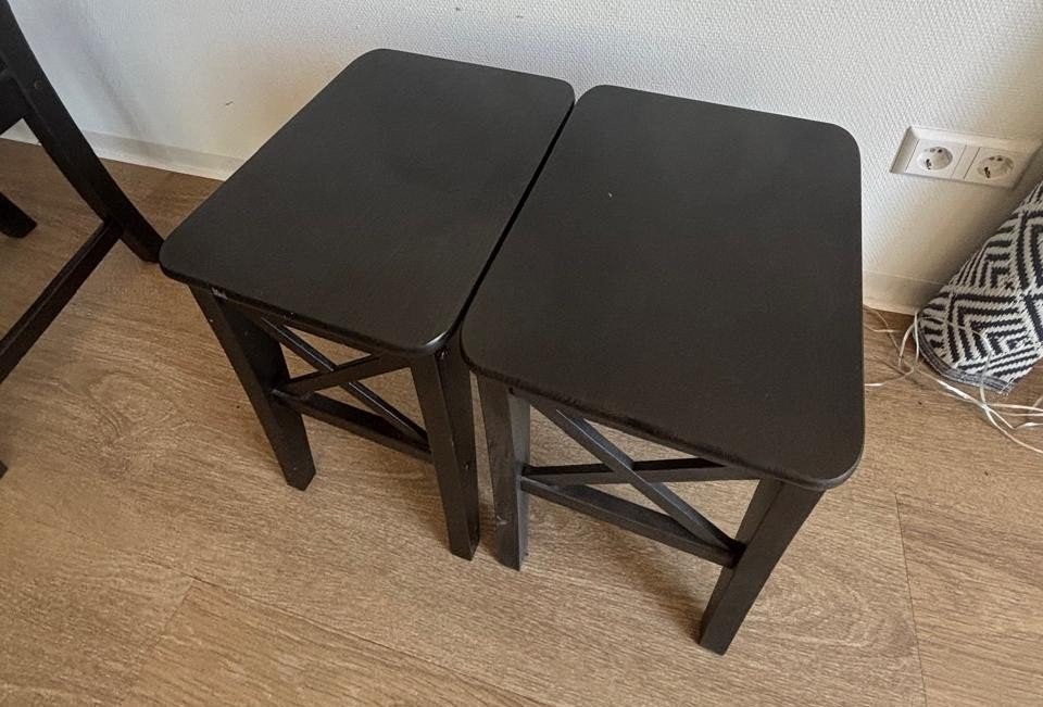Eettafel met stoelen en krukjes, Huis en Inrichting, Tafels | Eettafels, Ophalen, Gebruikt, 100 tot 150 cm, 50 tot 100 cm