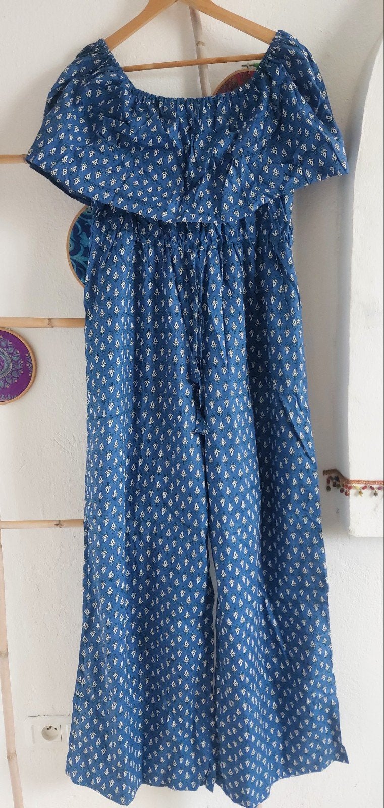 Zomerse jumpsuit met prints, India, Maat 42/44 (L), Nieuw, Meerkleurig