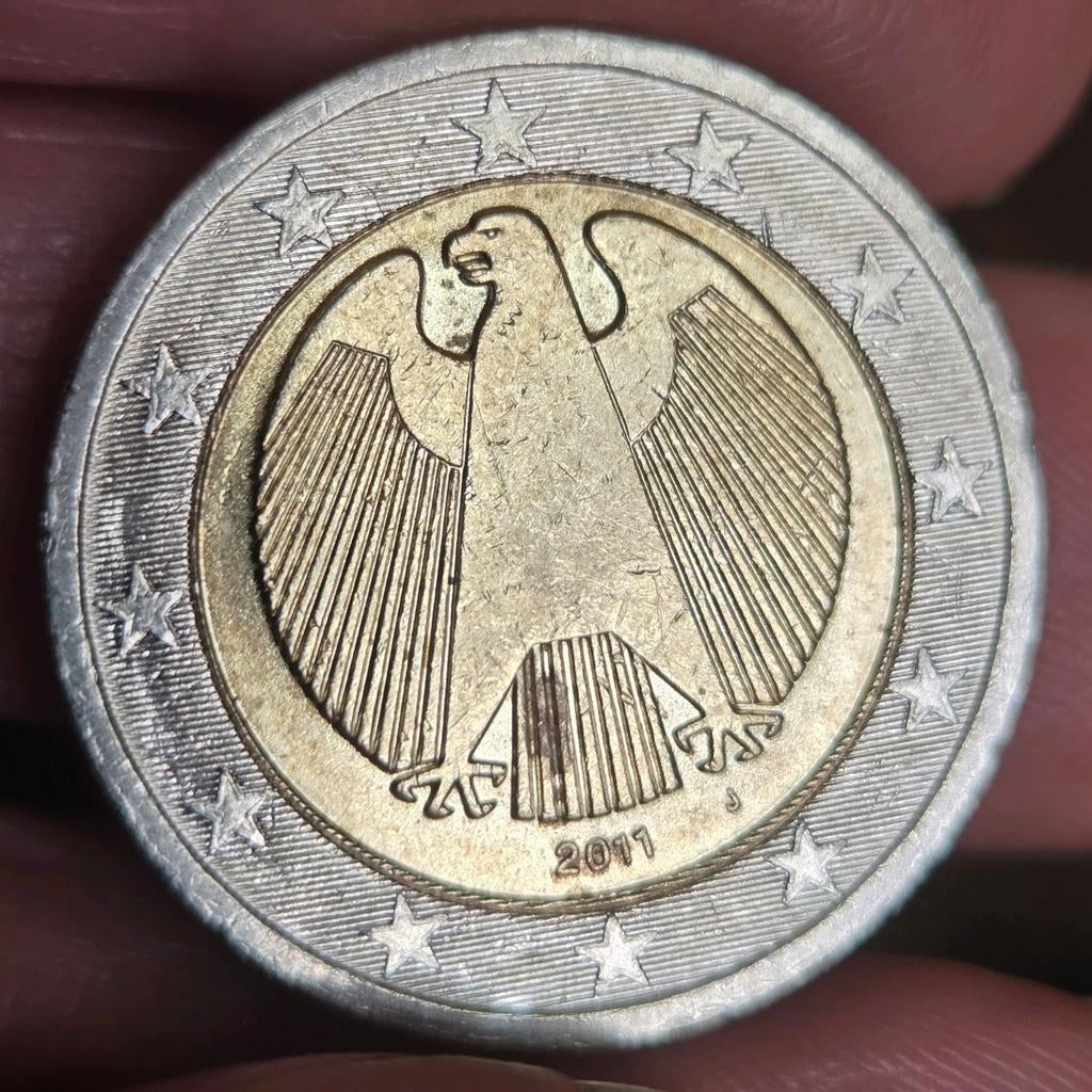 2 euro Duitsland 2011 J misslag / error rand, Ophalen of Verzenden, Duitsland, 2 euro, Losse munt