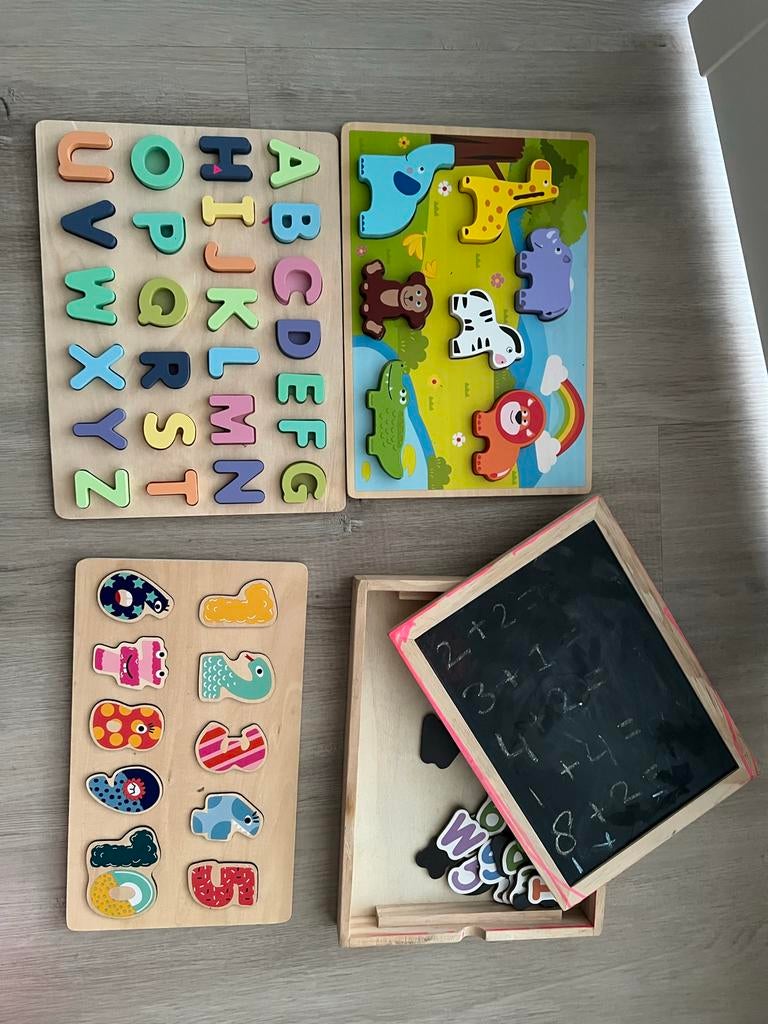 Houten Educatieve Puzzels en Schoolbord Set, Ophalen, Gebruikt, Puzzelen
