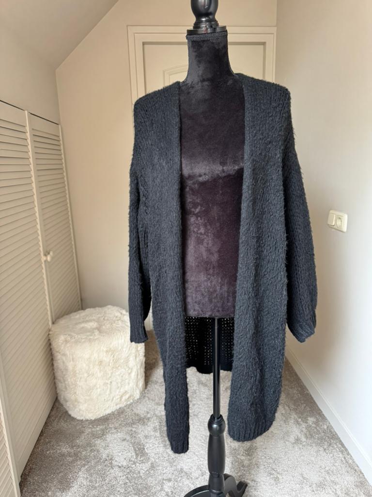 Lang vest oversized Made in Italy zwart geschikt t/m maat 44, Verzenden, Zo goed als nieuw, Maat 42/44 (L), Zwart