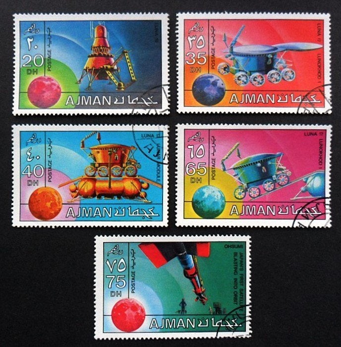 Ajman - Ruimtevaart - Ruimteonderzoek - 5 zegels 1971, Postzegels en Munten, Ophalen of Verzenden, Overige thema's