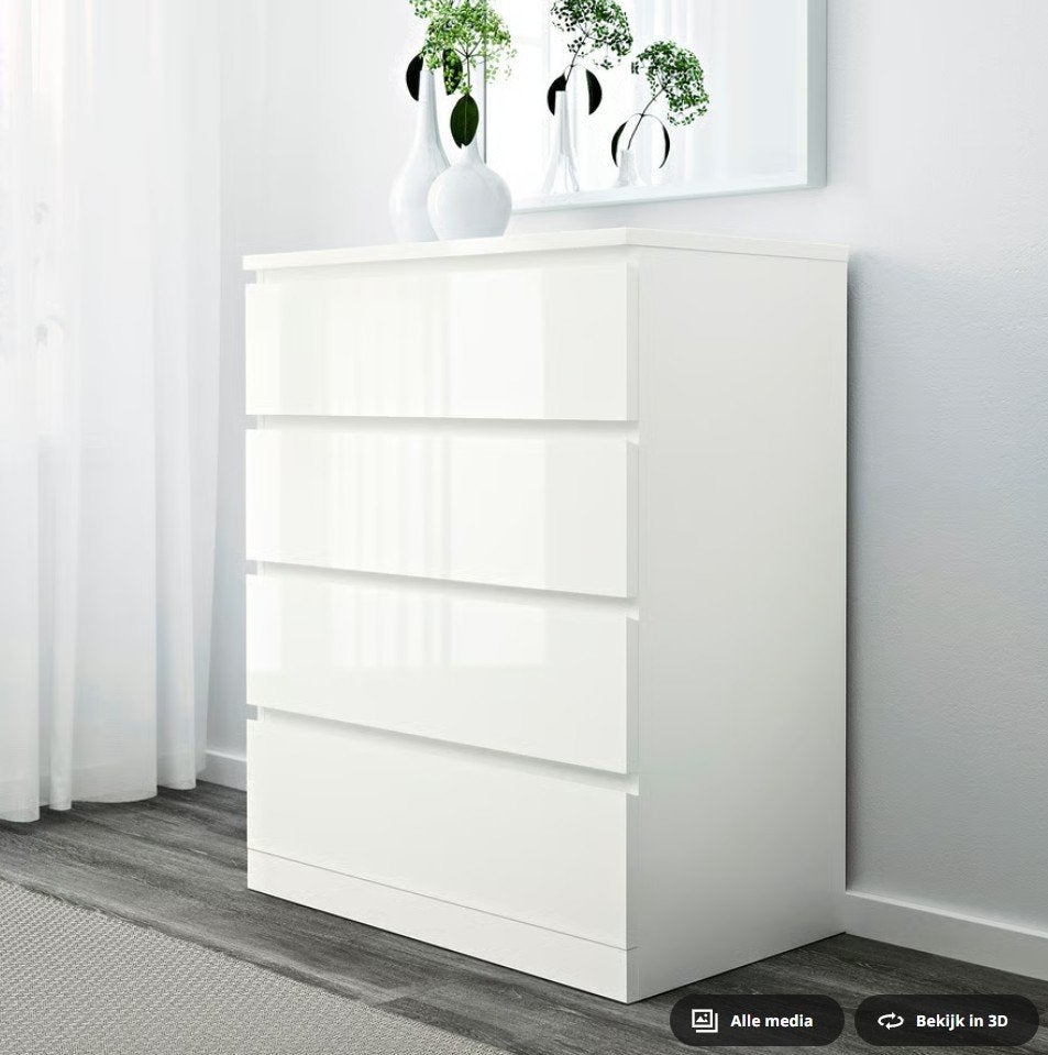 Ikea MALM Ladekast met 4 lades, glans wit, 80x100 cm <NIEUW>, Huis en Inrichting, Kasten | Ladekasten, Ophalen, 100 tot 150 cm