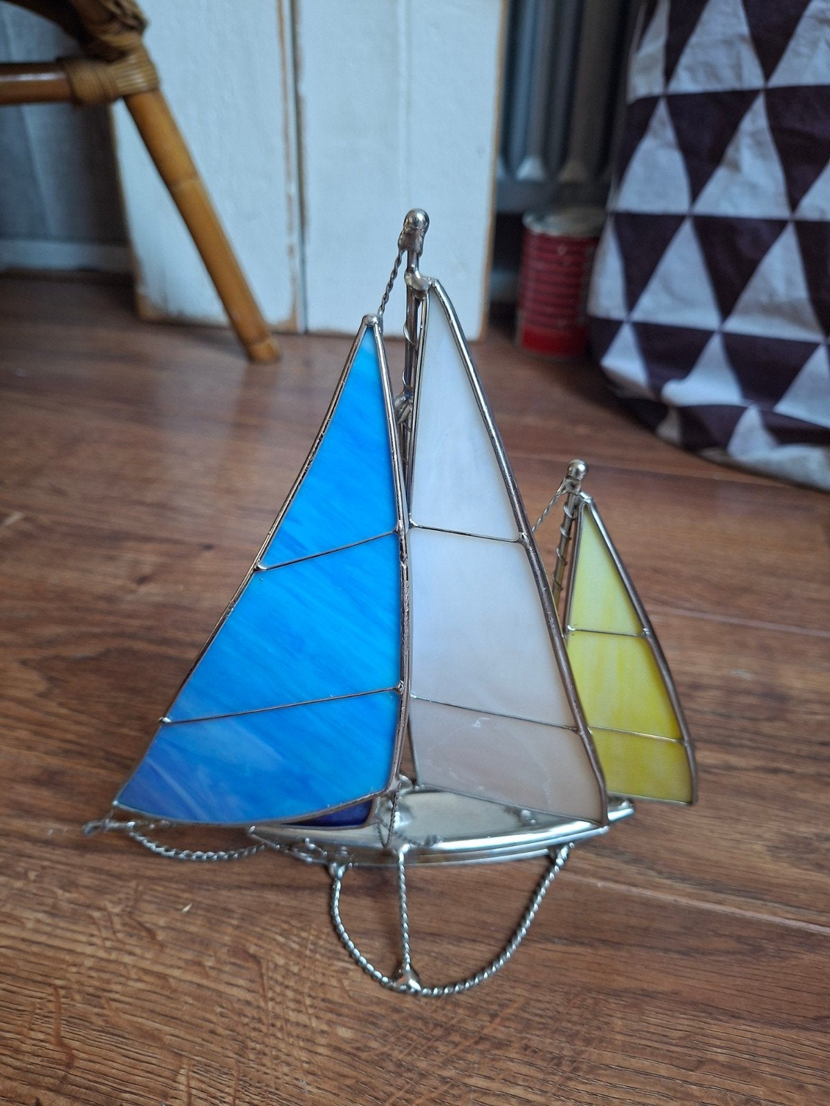 Glazen Zeilboot Decoratie - Handgemaakt Glas-in-lood, Ophalen
