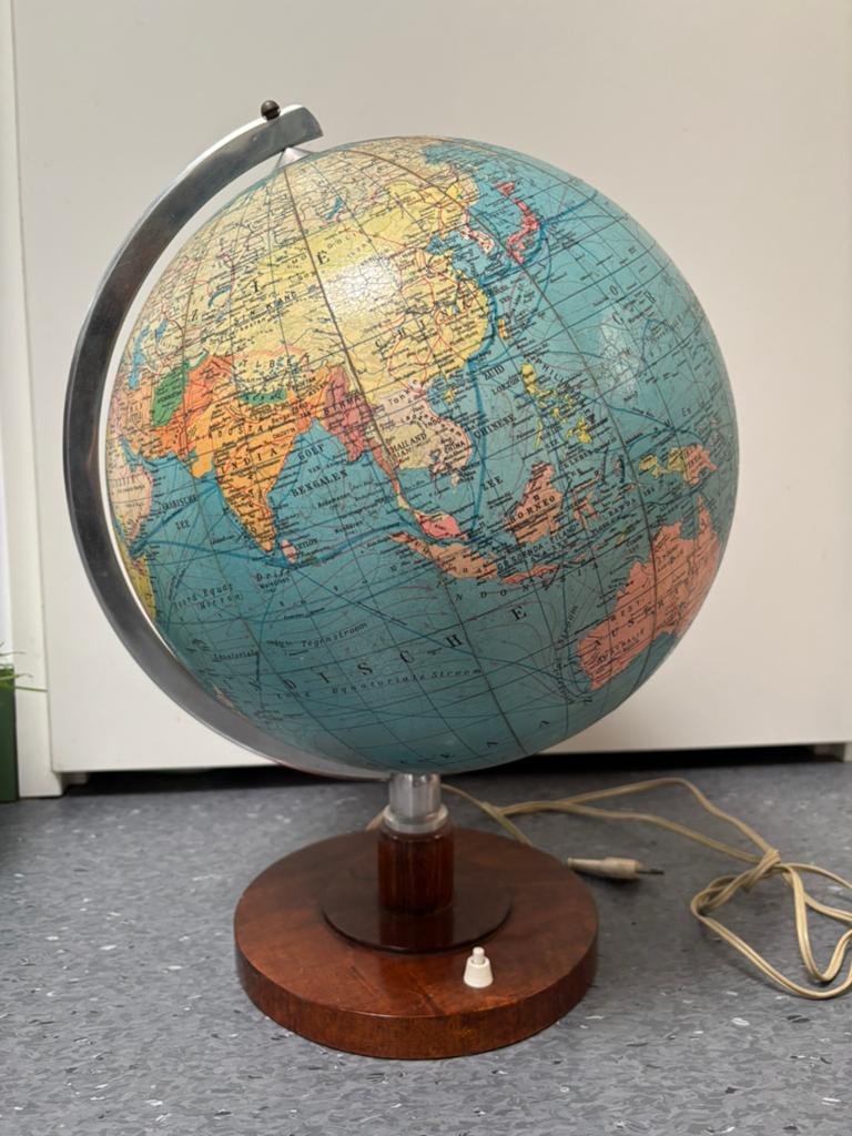 Vintage glazen wereldbol globe, Huis en Inrichting, Woonaccessoires | Wereldbollen, Ophalen, Verlicht, Gebruikt