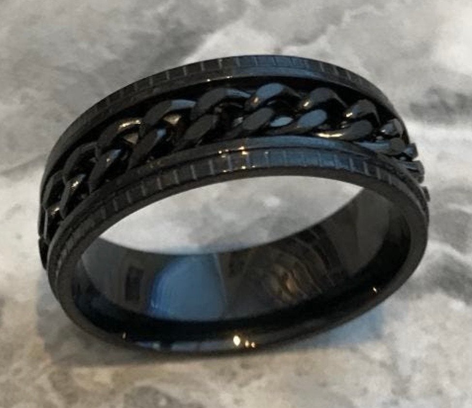 Zwarte titanium spinner ring, maat 20.5, nieuw, Overige materialen, 20 of groter, Zwart, Nieuw