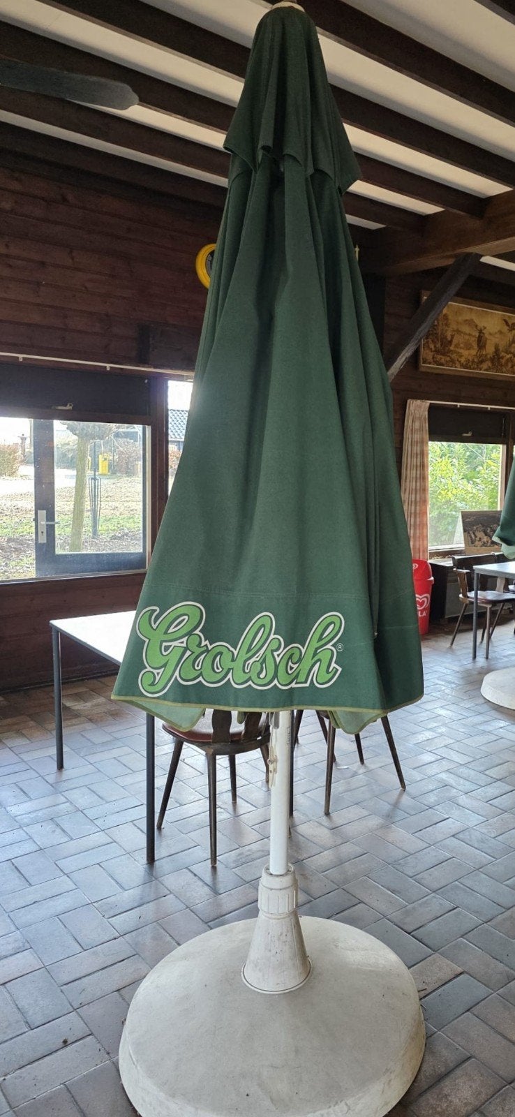 Grolsch parasol - Groen, Tuin en Terras, Parasols, Gebruikt, Stokparasol, 2 tot 3 meter, Ophalen of Verzenden