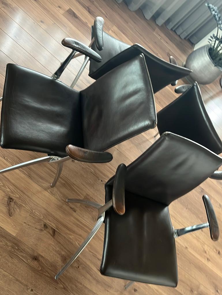 Leolux stoelen bruin leer 4x, Ophalen, Gebruikt, Bruin, Leer