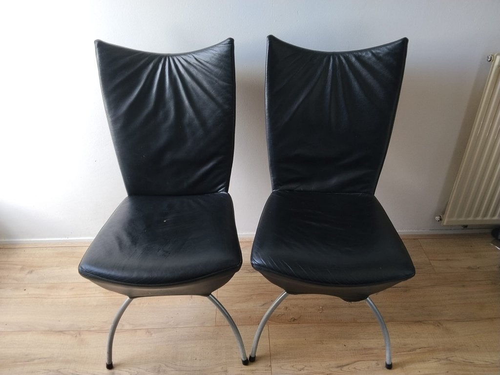 6 Leren eetkamer stoelen, Ophalen, Zwart, Zo goed als nieuw, Modern