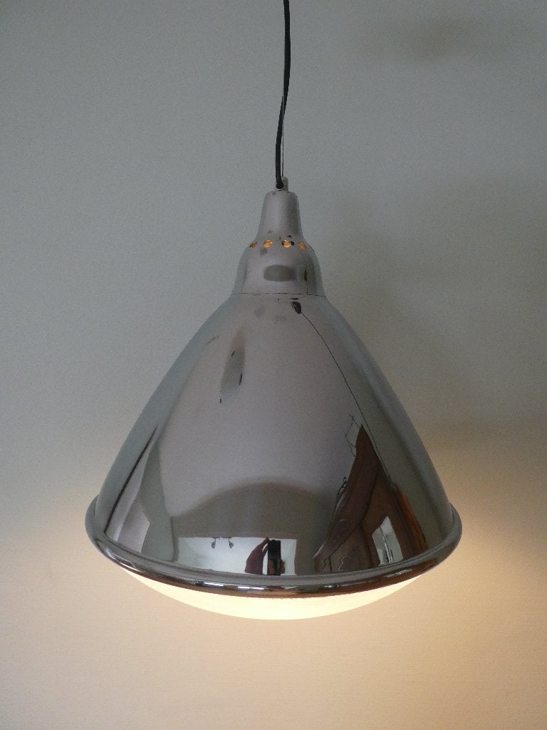Ingo Maurer Koplamp Hanglamp, Duitsland jaren 1960, Huis en Inrichting, Lampen | Plafondlampen, Zilver, Gebruikt, Overige stijlen