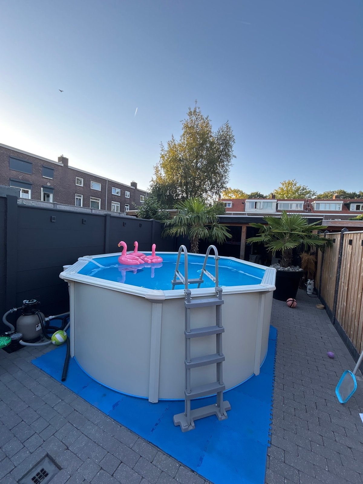 Compleet metalen opzetzwembad 360x125 met toebehoren, Tuin en Terras, Zwembaden, Gebruikt, Rond, 300 cm of meer, Opzetzwembad