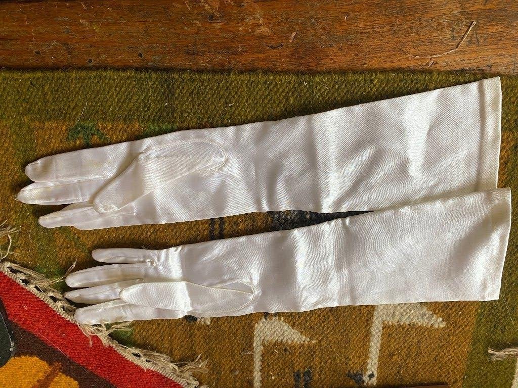 antieke zijden handschoenen, kleine maat, lengte 40 cm, Antiek en Kunst, Ophalen of Verzenden, Dames