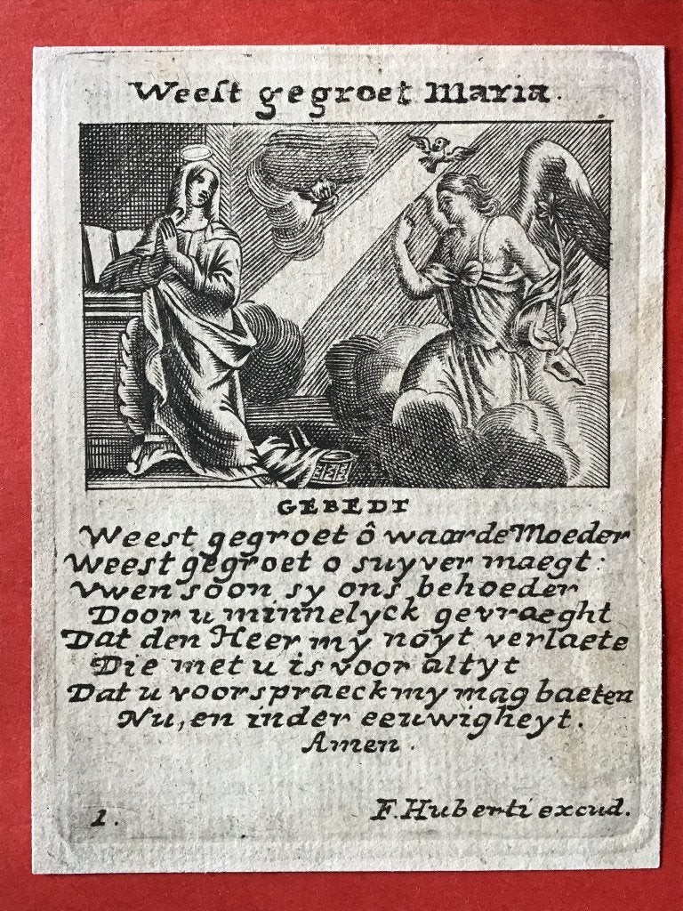 Recto Verso 17e Gravure F. Huberti Gebedt, Origineel, 7 cm, Religie, 9 cm