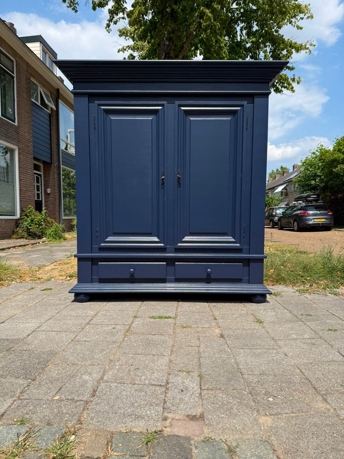 Prachtige marineblauwe kast met twee lades, Ophalen of Verzenden