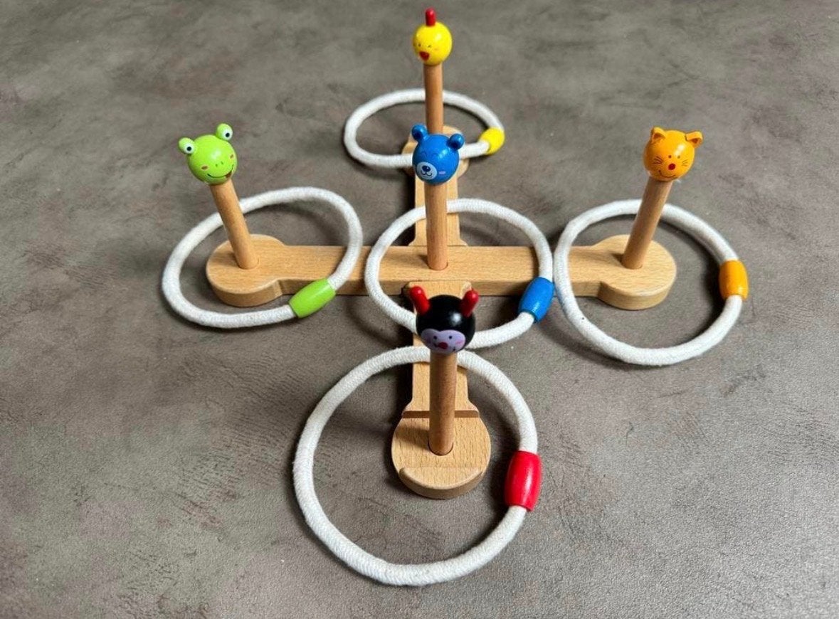 Houten Ringwerpspel met Dierenfiguren - Binnen & Buiten, Ophalen of Verzenden, Nieuw, Jongen of Meisje
