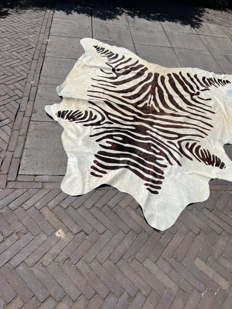 Koeienhuid met zebraprint, 150 tot 200 cm, Crème, 200 cm of meer, Ophalen of Verzenden