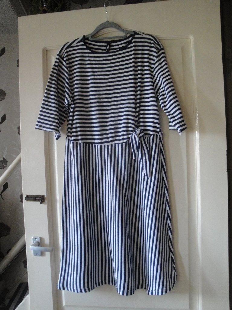 Prachtige Jurk van Jean Pascale d.blauw/wit mt XL. ZGAN., Kleding | Dames, Grote Maten, Blauw, Jurk, Ophalen of Verzenden, Zo goed als nieuw