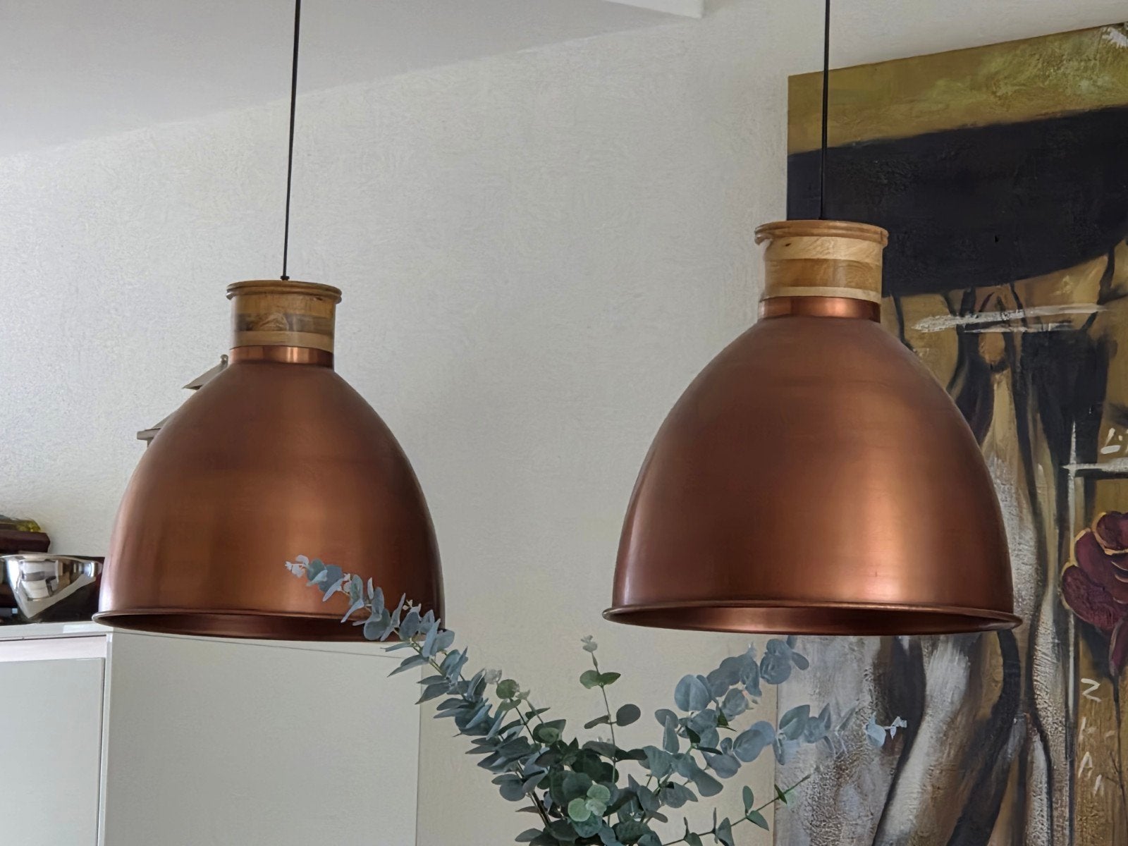 Hanglamp koper, Ophalen, Zo goed als nieuw, Hout, Minder dan 50 cm