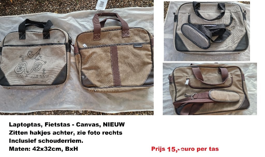 Laptoptas, fietstas, nieuw, canvas, 15,- per stuk, Ophalen of Verzenden, Nieuw, Zwart