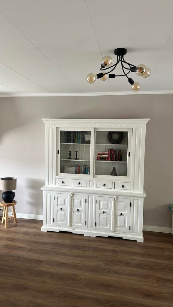 Vitrinekast/ buffet kast wit teak hout, Met plank(en), 200 cm of meer, 150 tot 200 cm, Teakhout