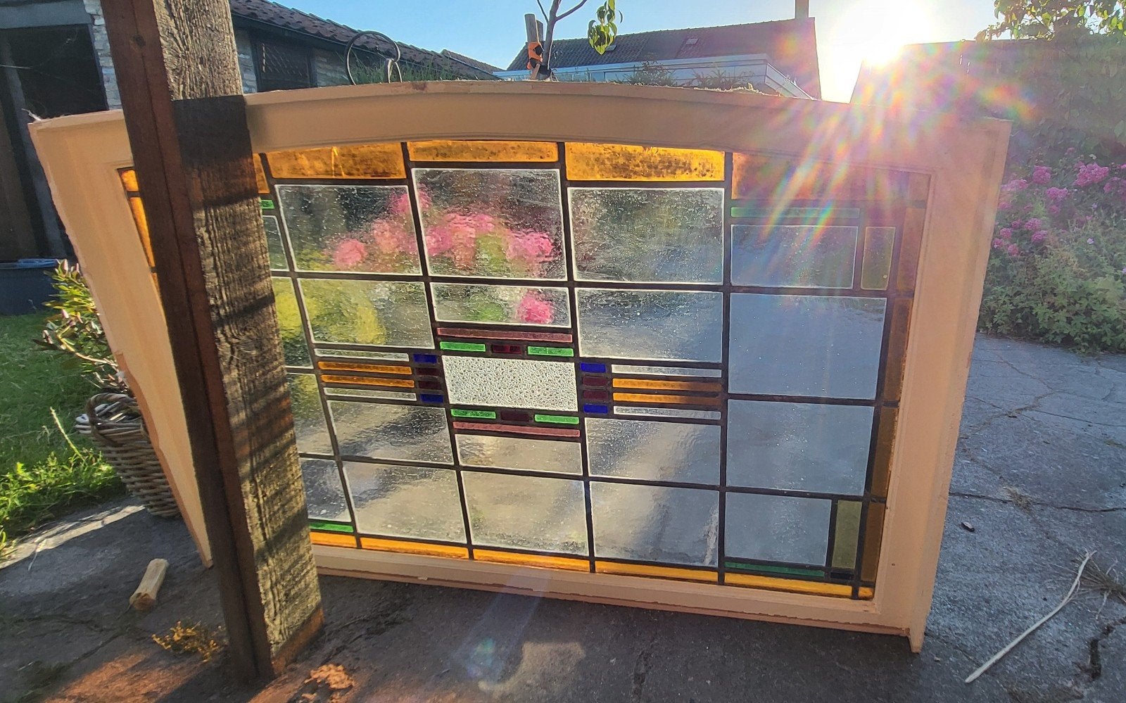 Mooi glas in lood raam te koop, Doe-het-zelf en Verbouw, Glas en Ramen, Ophalen, Gevelraam of Ruit, Gebruikt, 80 tot 120 cm