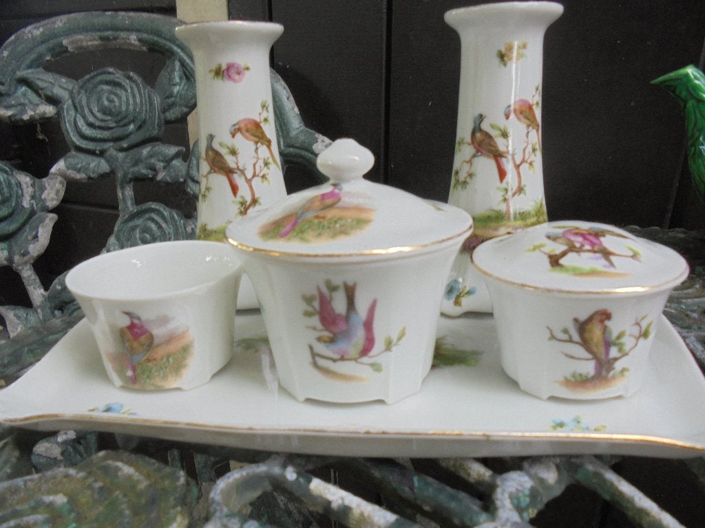 Porseleinen kaptafel set met bloemen en vogels / fazanten ?, Ophalen of Verzenden