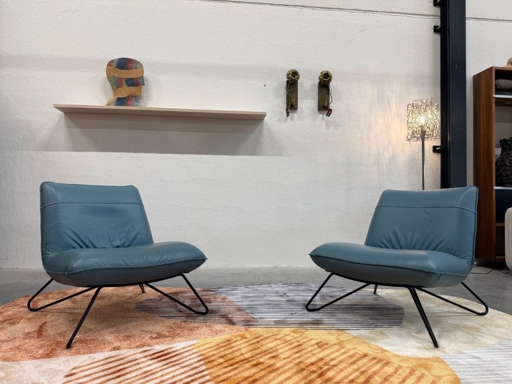 2 Als nieuw Rolf Benz 394 Fauteuil blauw leer Design stoel, Gebruikt, Ophalen of Verzenden, 75 tot 100 cm, Rolf Benz