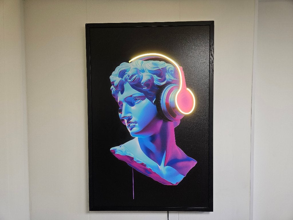 LED Schilderij | David met Koptelefoon | 120x80 | Peinted, Schilderij, Meerkleurig, Nieuw, Ophalen of Verzenden