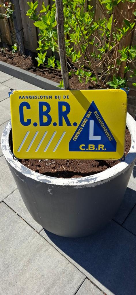 Vintage CBR Rijschool Bord - Emaille Reclamebord, Ophalen of Verzenden, Gebruikt, Reclamebord
