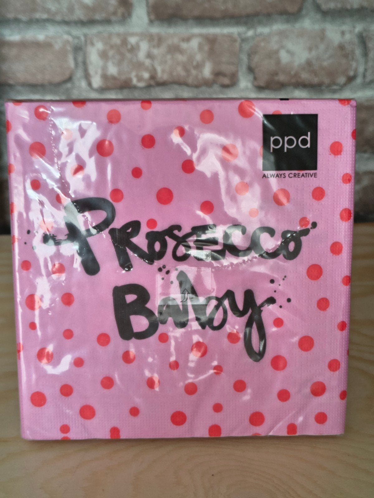 Servetten 'Prosecco Baby' - Roze met rode stippen - Nieuw, Ophalen of Verzenden, Nieuw, Roze, Papier/karton