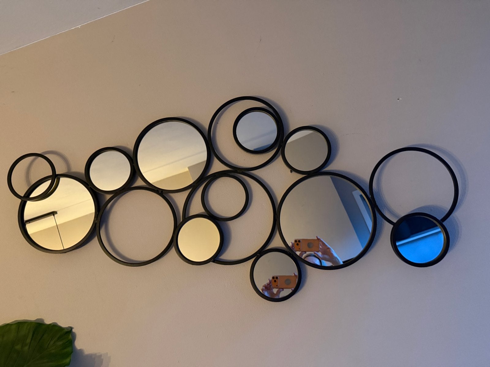 Decoratieve spiegelwand met cirkels - 132x55 cm, Huis en Inrichting, 125 cm of meer, Ophalen of Verzenden, Zo goed als nieuw, Minder dan 100 cm