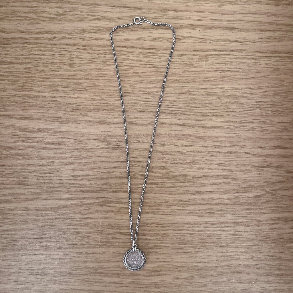 vintage collier met zilveren Wilhelmina dubbeltje, Ophalen of Verzenden, Gebruikt, Zilver, Zilver