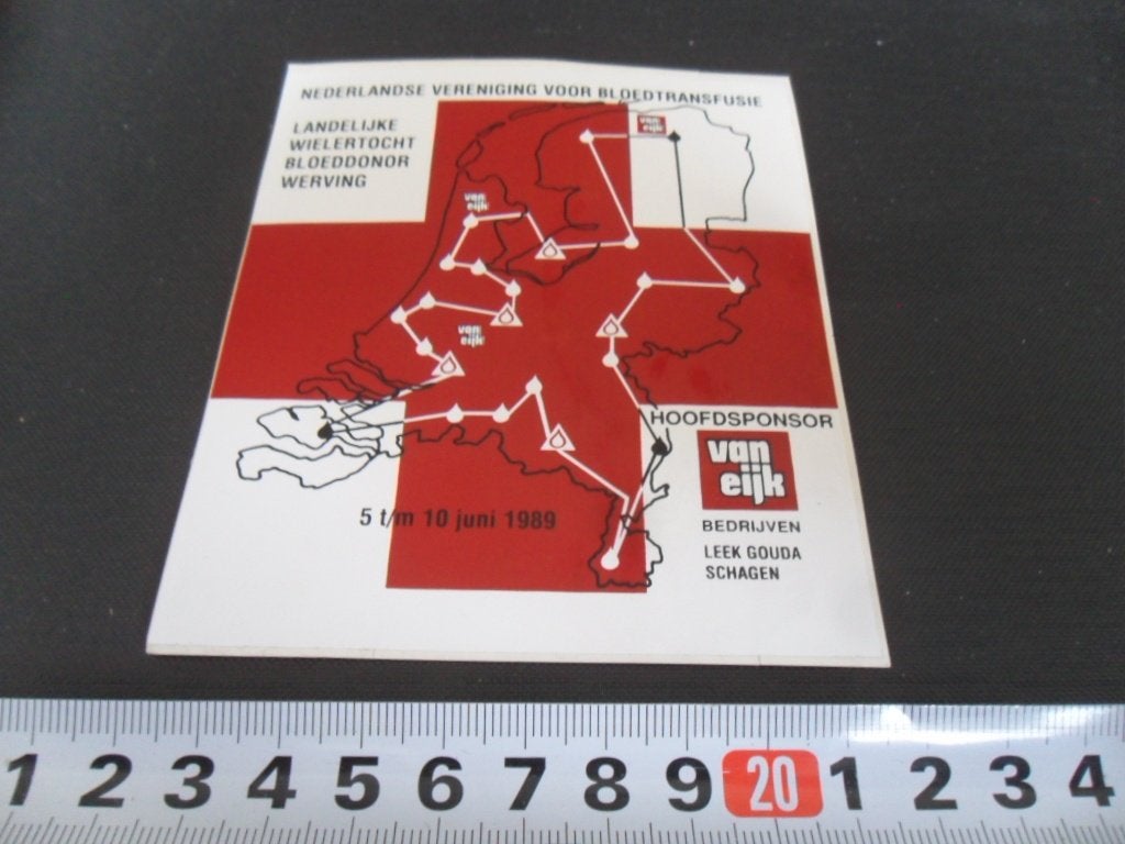 sticker wielertocht bloeddonor werving 1989 van eijk leek *, Ophalen of Verzenden, Zo goed als nieuw