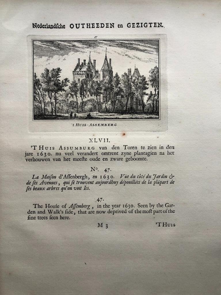 047 / Heemskerk Huis Assumberg of Assumburg 1725, Antiek en Kunst, Kunst | Etsen en Gravures, Ophalen of Verzenden