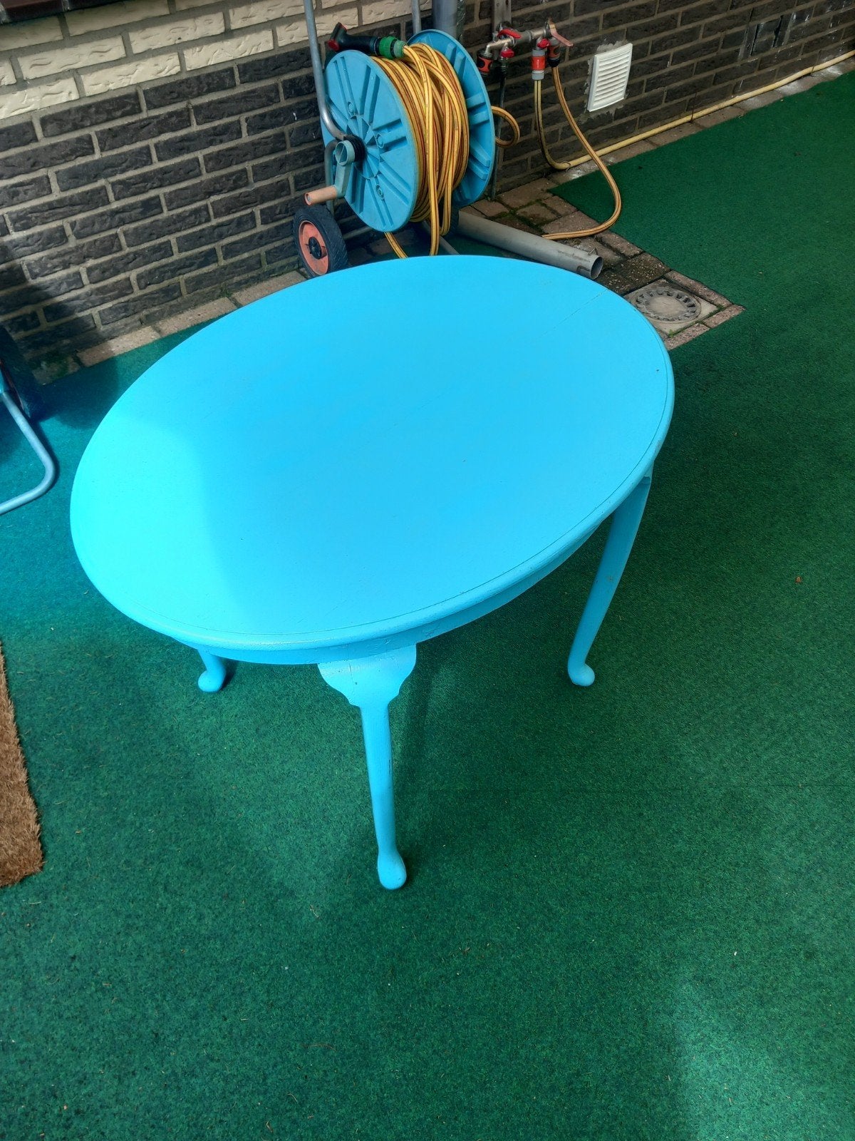 Antiek ovale Salontafel eikenhout blauw  geverfd, Ophalen, Gebruikt