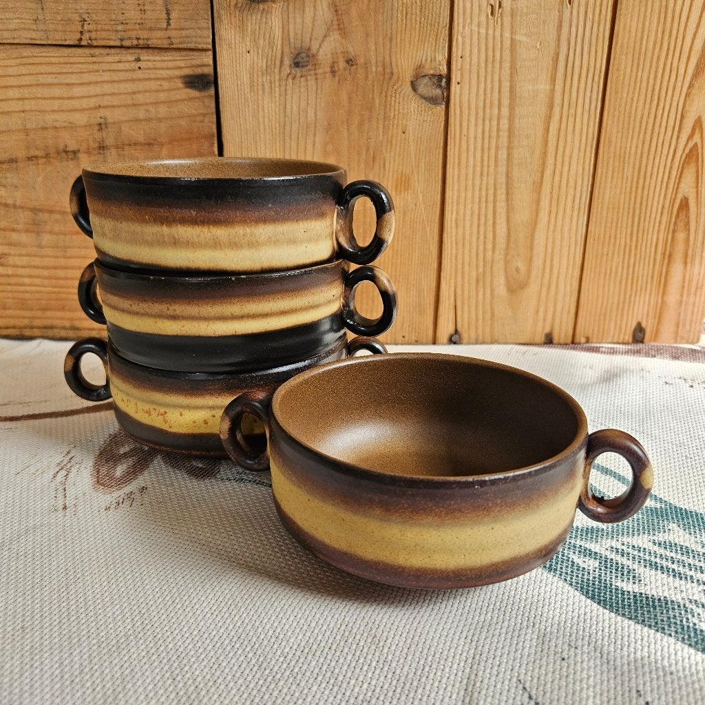 Set van 4 vintage soepkommen bruin, Gebruikt, Ophalen of Verzenden, Kom(men), Nvt