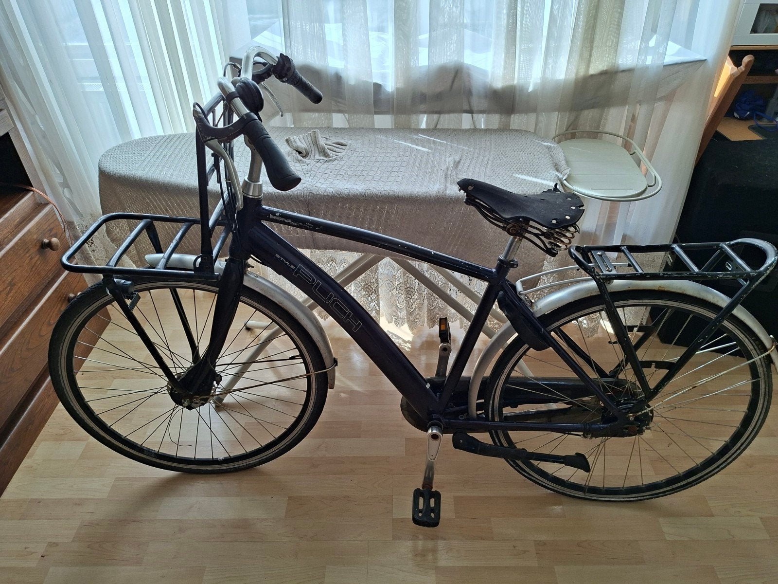Puch Style fiets met voordrager en bagagedrager, Fietsen en Brommers, Fietsen | Heren | Herenfietsen, Terugtraprem, Gebruikt, Versnellingen