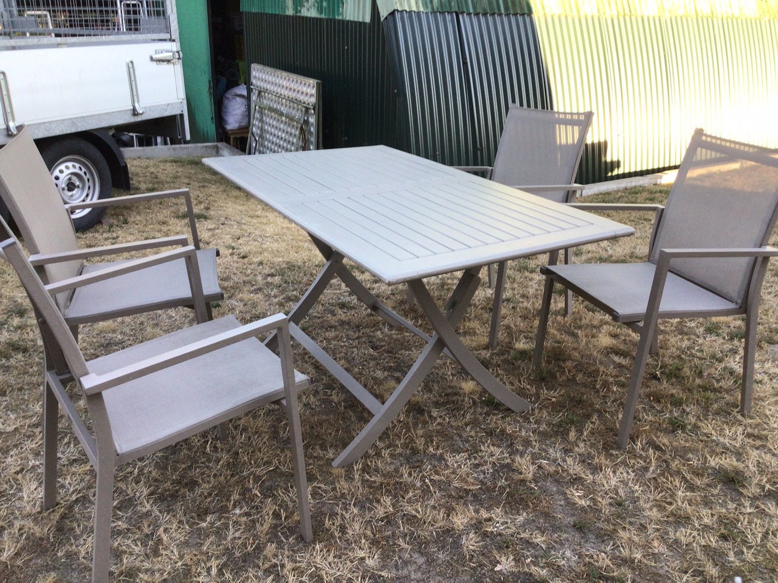 Tuinset tafel in hout en 4 stoelen aluminium Bistrol nieuwst, Tuin en Terras, Tuinsets en Loungesets, Ophalen, Aluminium