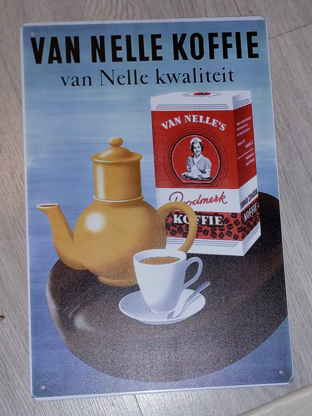 Metalen wandbord Van Nelle Koffie - Nieuw 20x30 cm, Metaal, Vintage, Nieuw, Ophalen of Verzenden