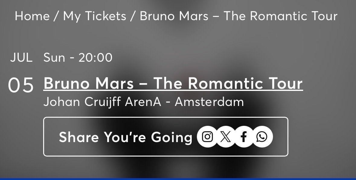 Bruno Mars official platimun ticket, Tickets en Kaartjes, Eén persoon, Juli