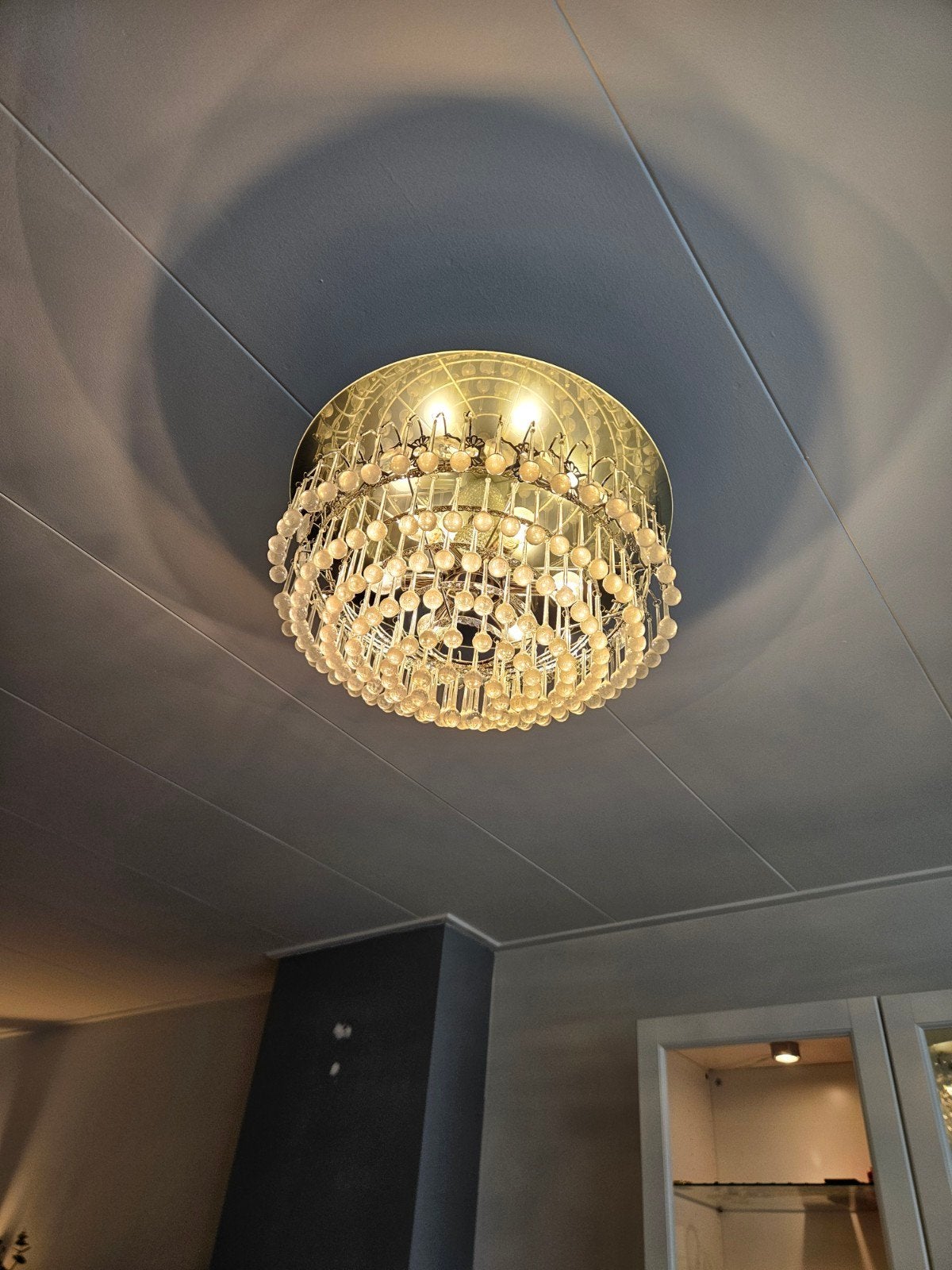Elegante plafondlamp met glazen kralen, Ophalen, E14 (klein), Zo goed als nieuw, Klassiek, Modern, Glamour