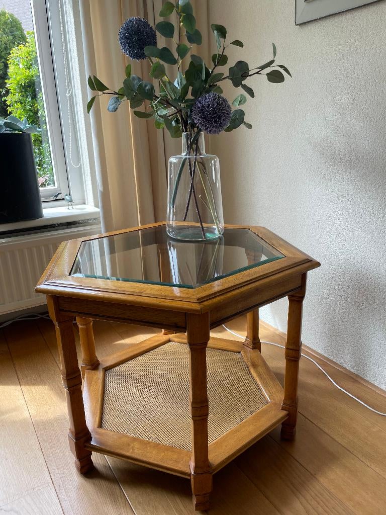 2x zeshoekige bijzettafel, Huis en Inrichting, Tafels | Bijzettafels, Minder dan 55 cm, Gebruikt, Koloniaal, Rond