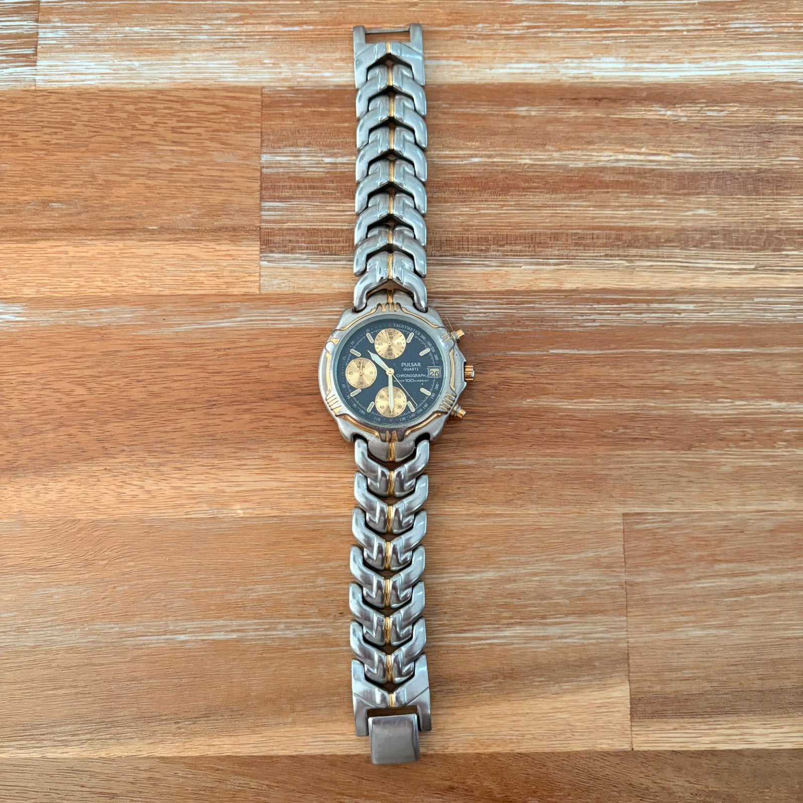 Vintage ‘90 Pulsar horloge v657-7000 chronograph, Staal, Gebruikt, Polshorloge, Ophalen